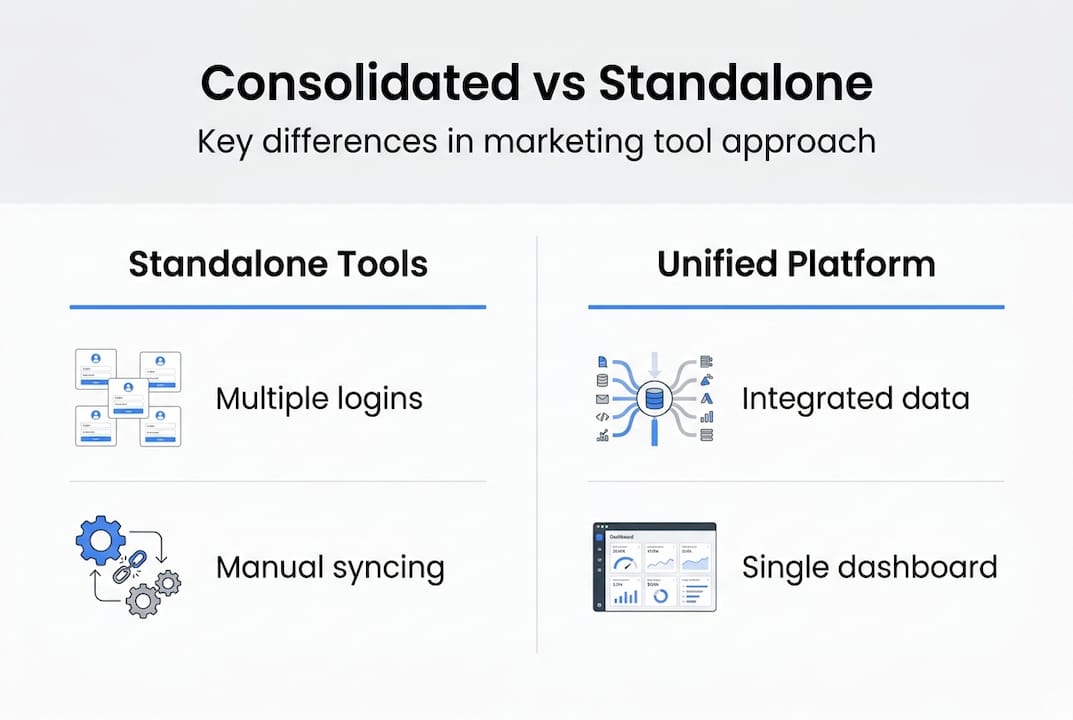 Infographic comparing marketing tool types