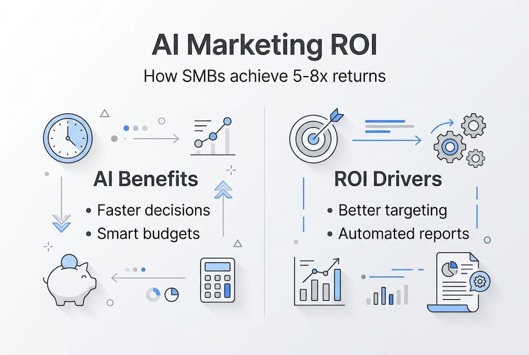 Infographic showing AI marketing ROI pathways