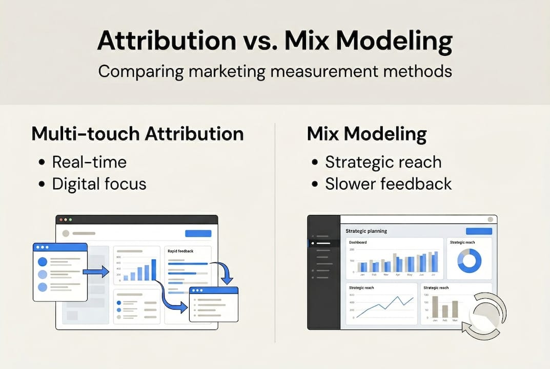 Infographic comparing marketing attribution methods