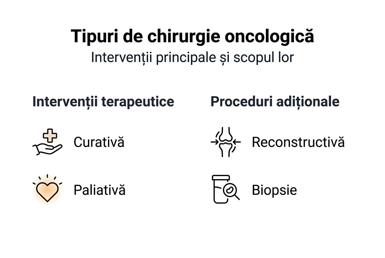 Infografic: principalele tipuri de intervenții chirurgicale în oncologie