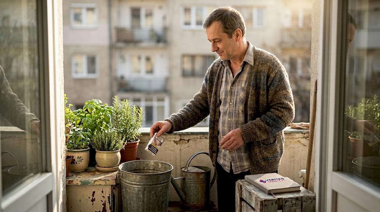 Bărbat care aruncă țigările de pe balconul apartamentului