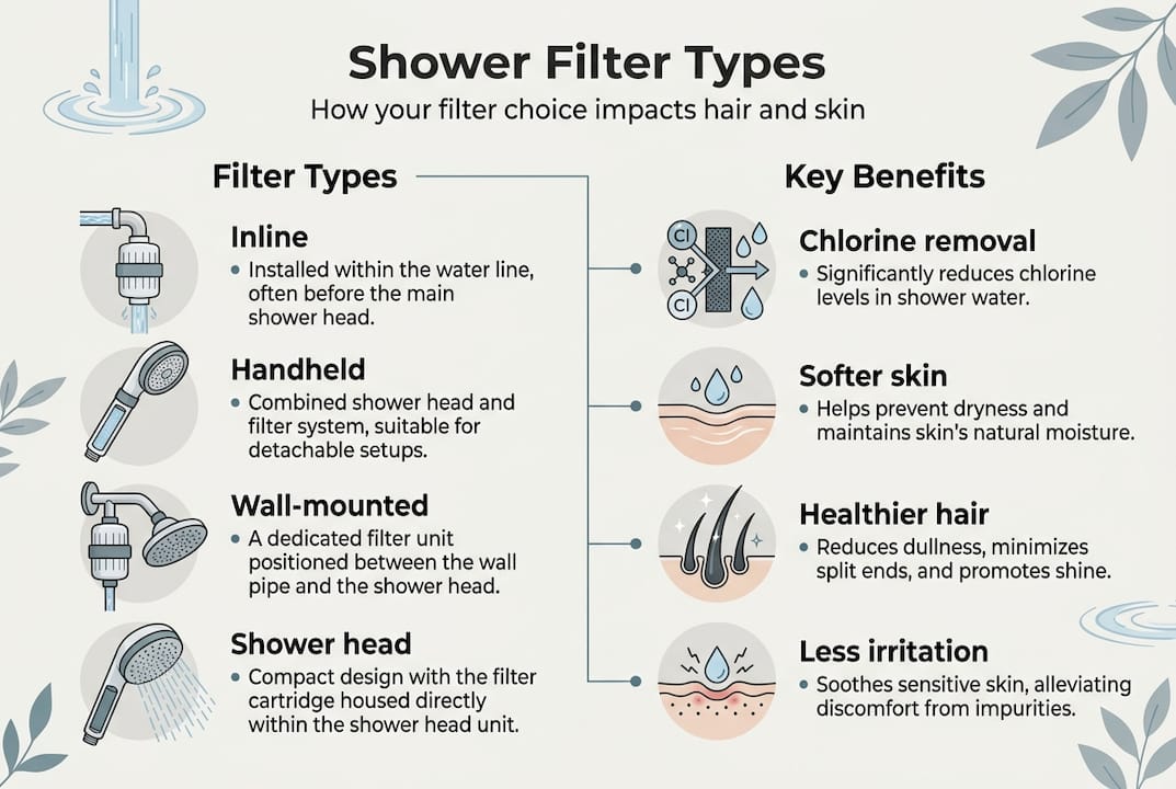 Infographic of shower filter types and benefits