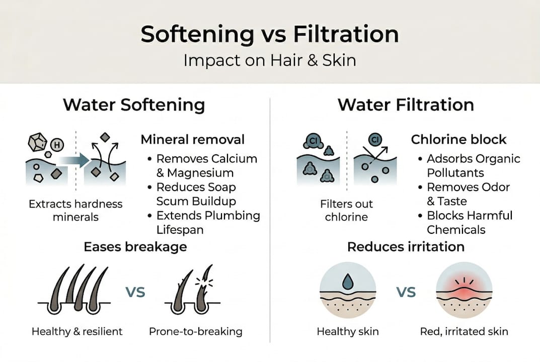 Infographic showing water softening and filtration comparison