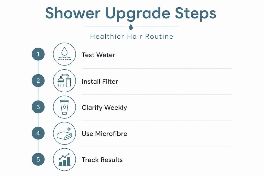 Infographic with steps to improve shower water for hair