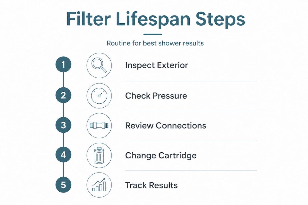Infographic showing shower filter care process steps