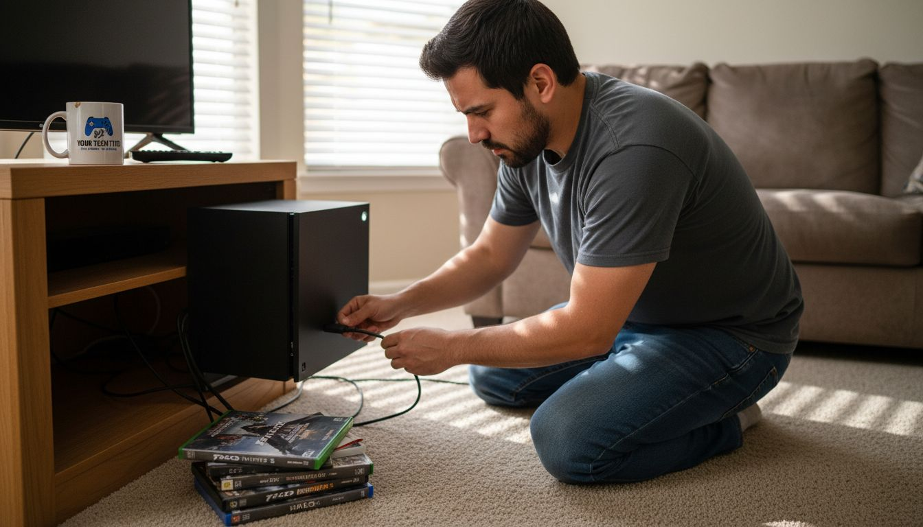 Man fixing Xbox Series X HDMI connection