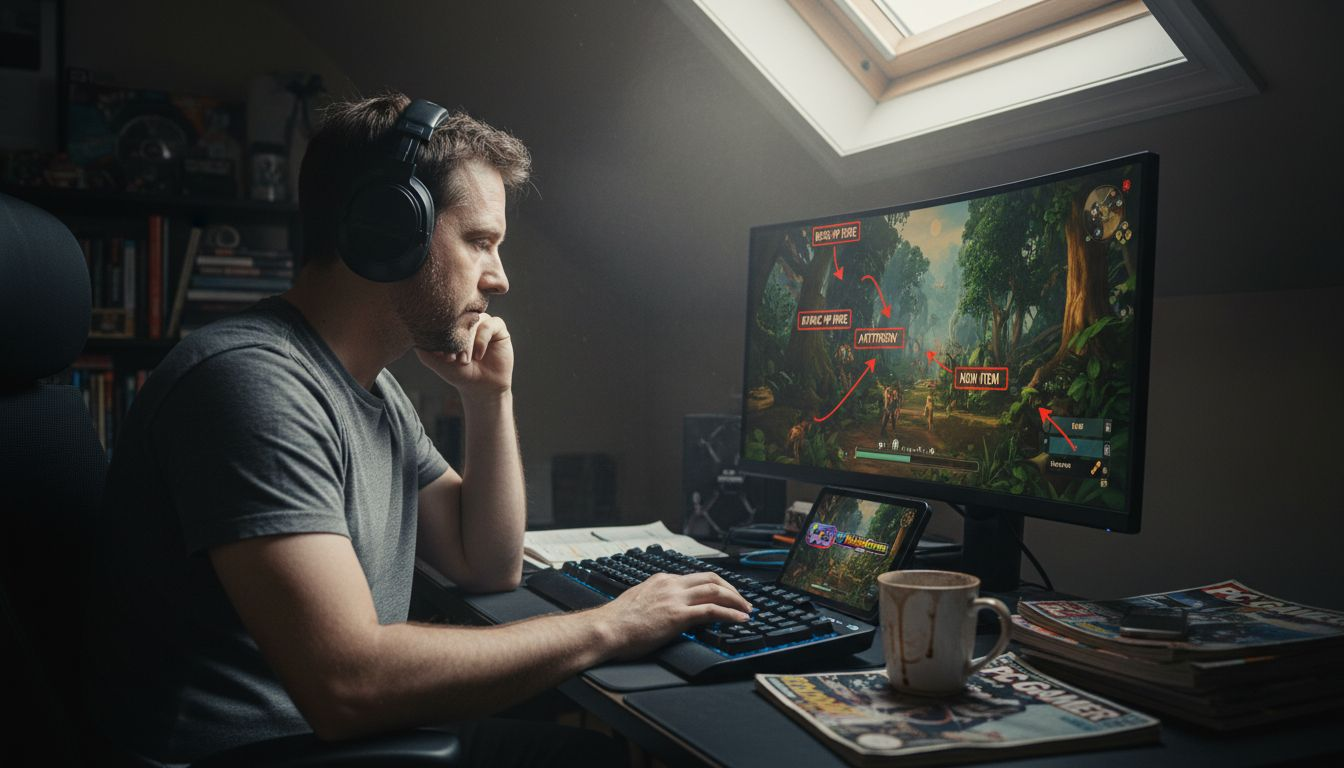 Journalist writing detailed game review