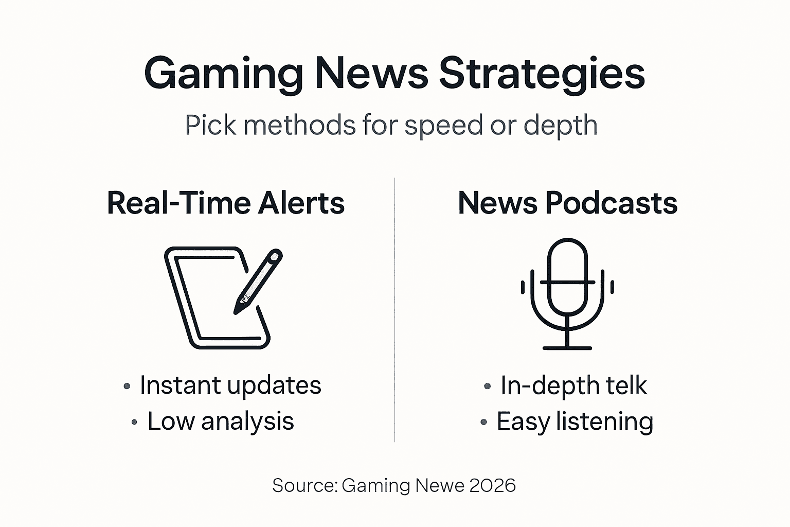 Infographic comparing gaming news strategies