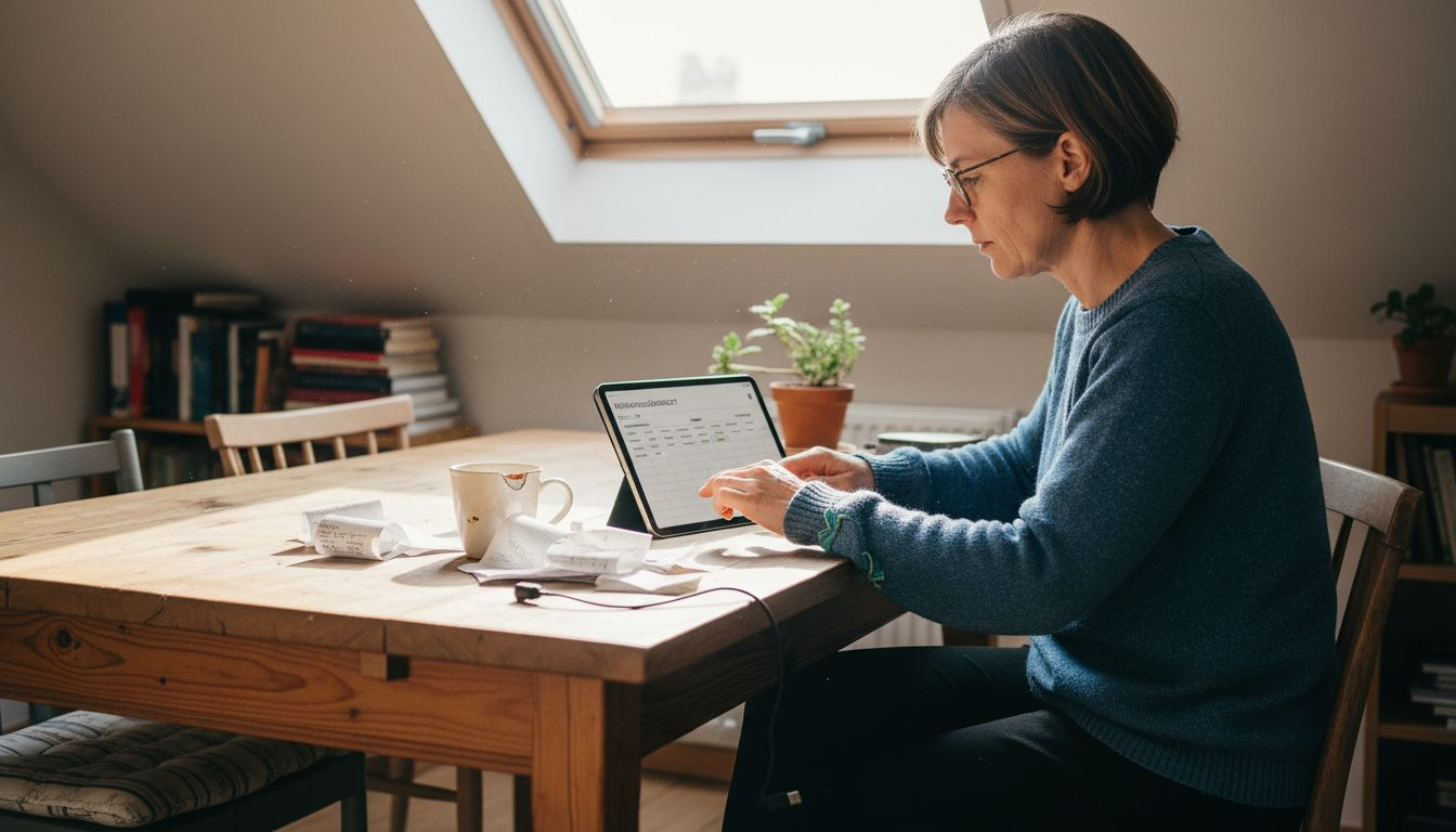 Im Homeoffice sorgt eine Frau dafür, dass ihre Rechnungen automatisch erstellt und versendet werden.