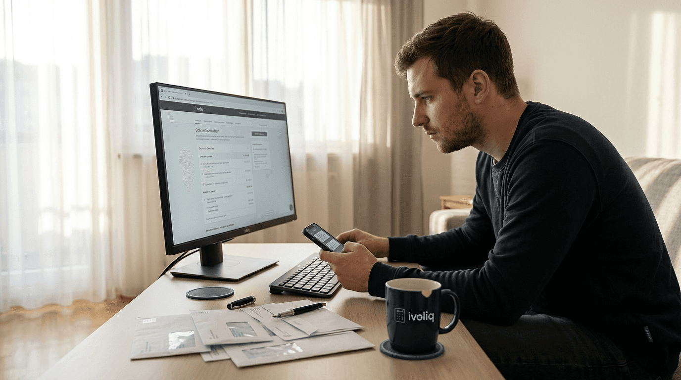 Mann gleicht Zahlungen über seine Banking-App ab