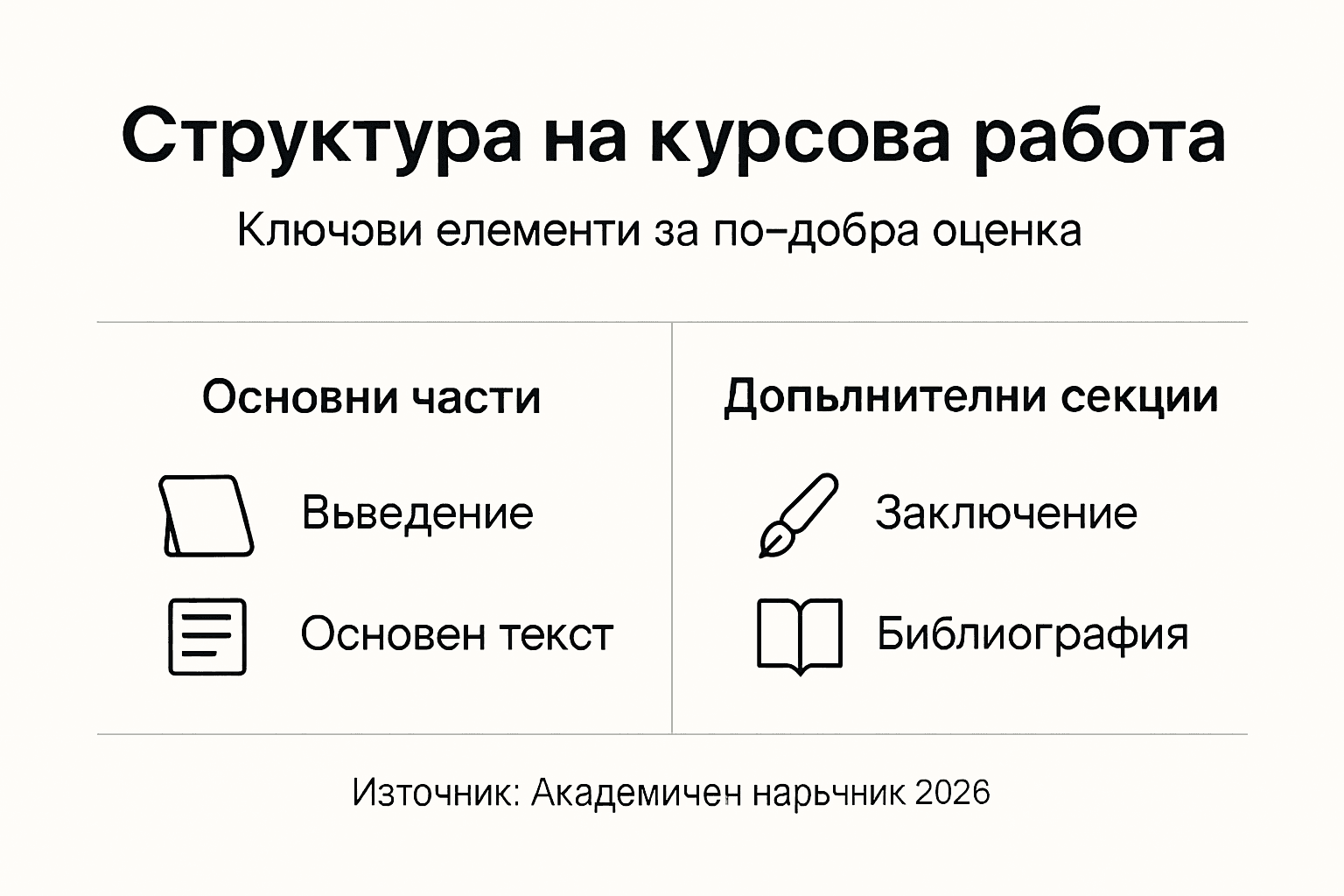 Структуриране на курсова работа: 25% по-добри оценки през 2026 2 Инфографика, която представя основните компоненти на учебната програма