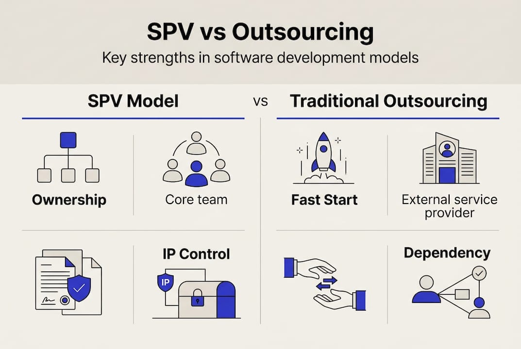 Infographic comparing SPV model and outsourcing