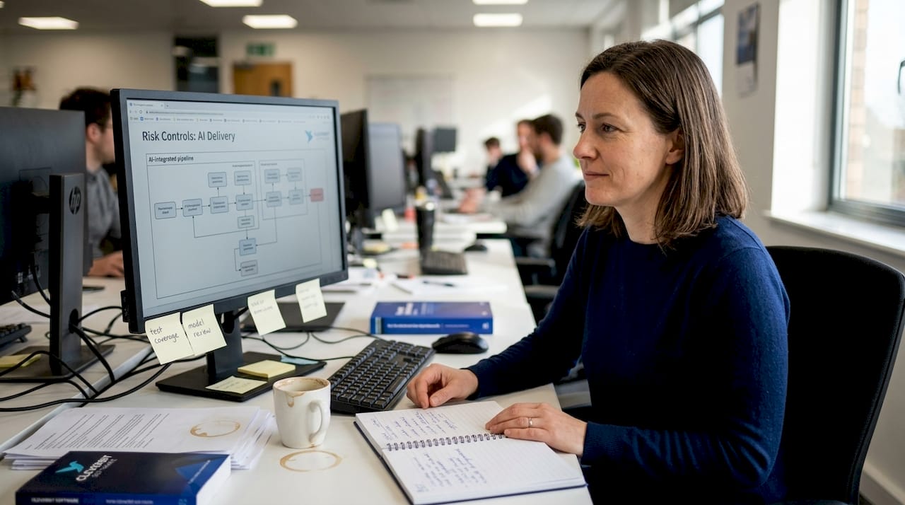 Engineer reviewing AI pipeline risk controls