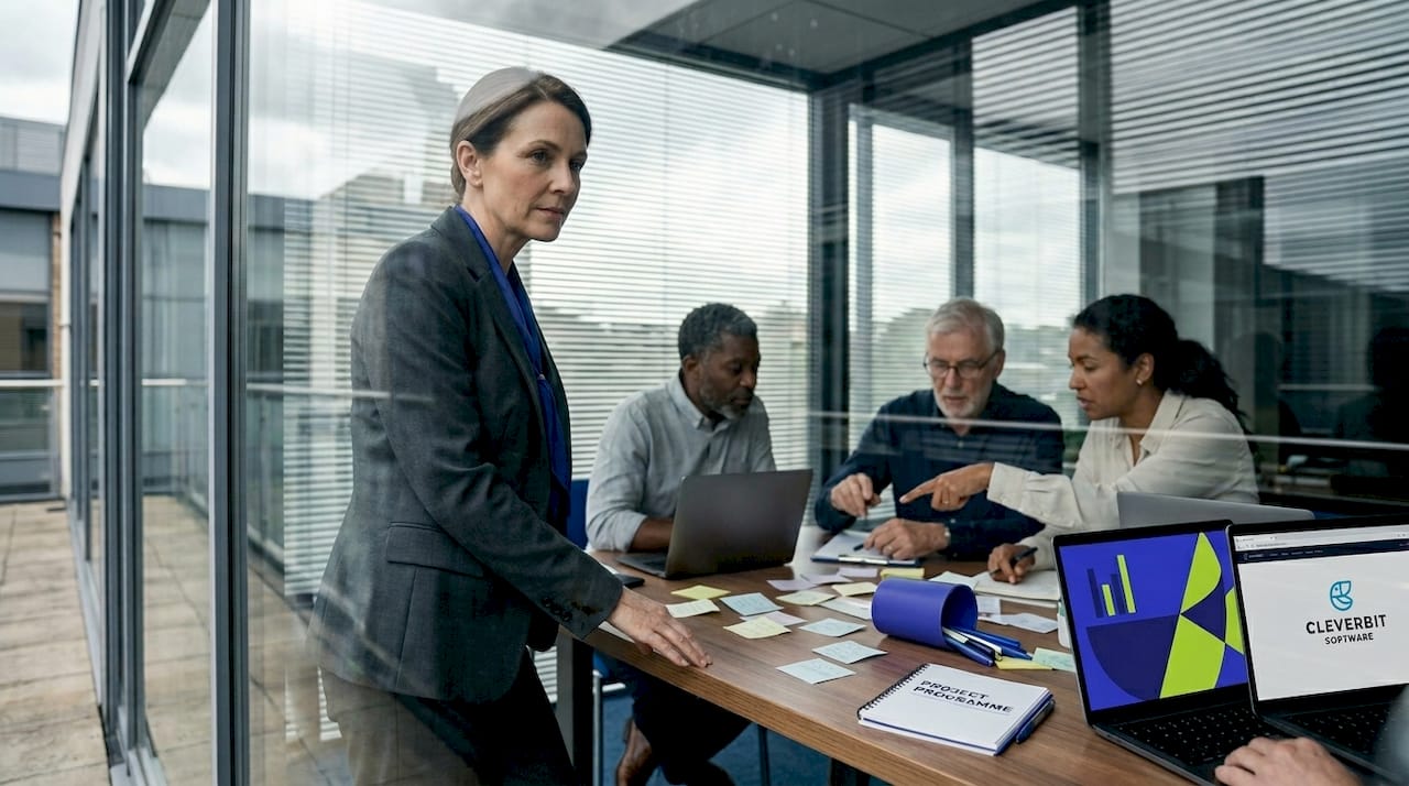 Leader observing collaborative team meeting