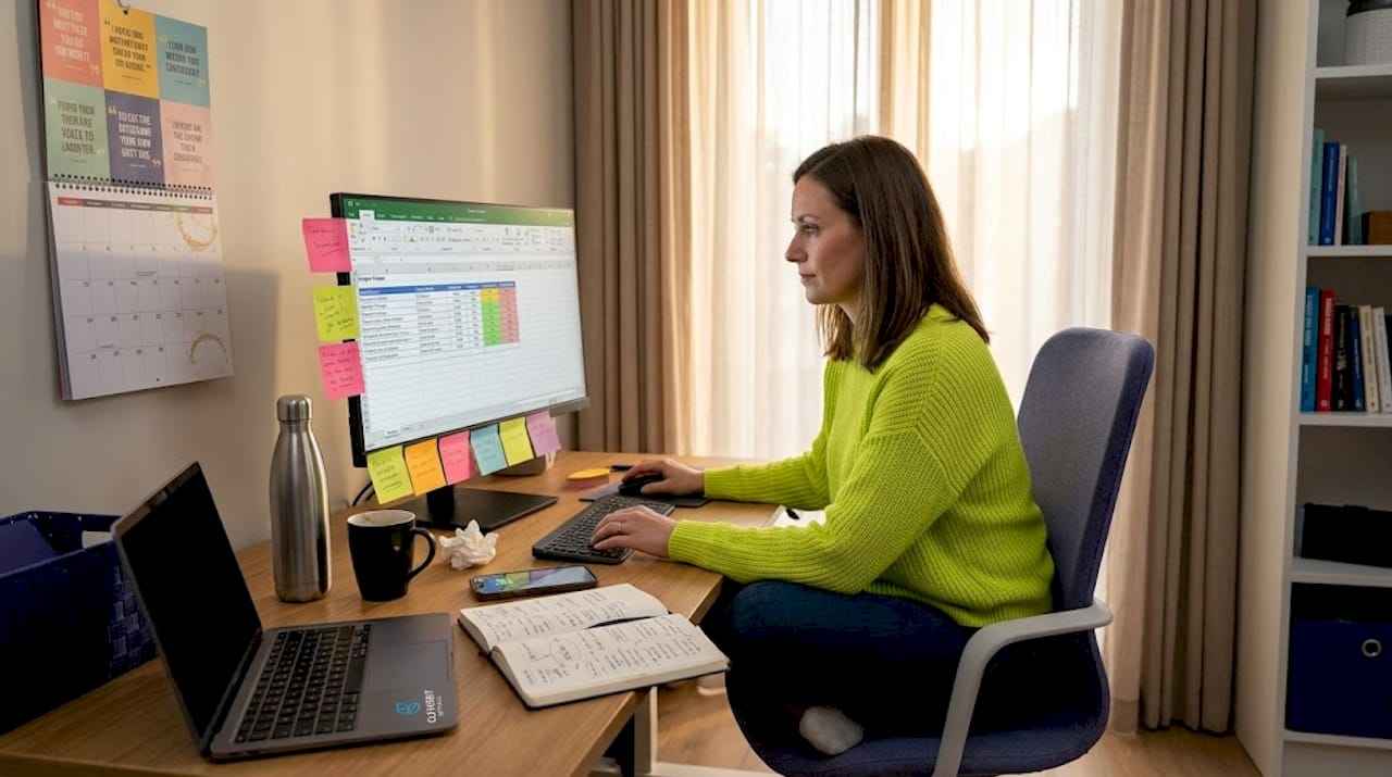 Manager updating project tracker in home office