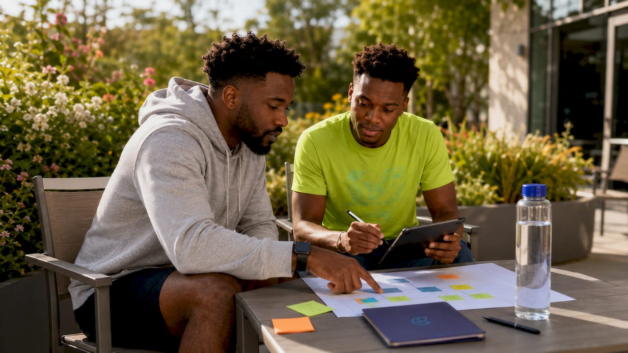 Two engineers collaborating on managed team sprint tasks