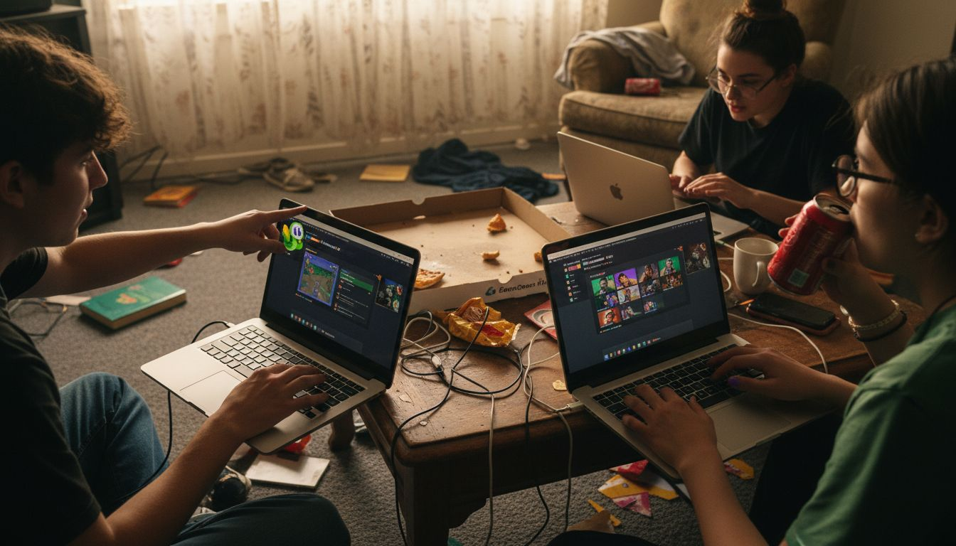 Teens playing multiplayer games together