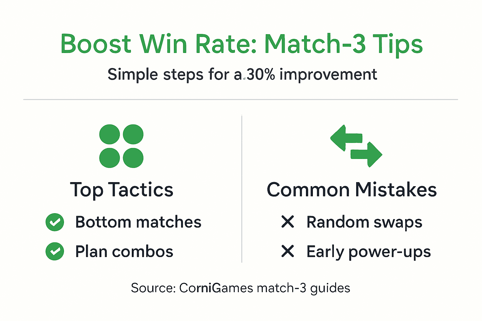 Infographic summarizing match-3 win strategies