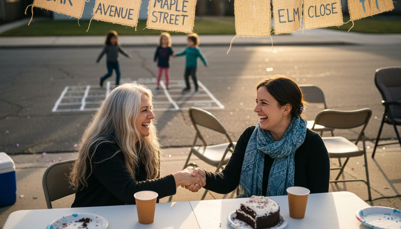 Neighbors greeting at local block party