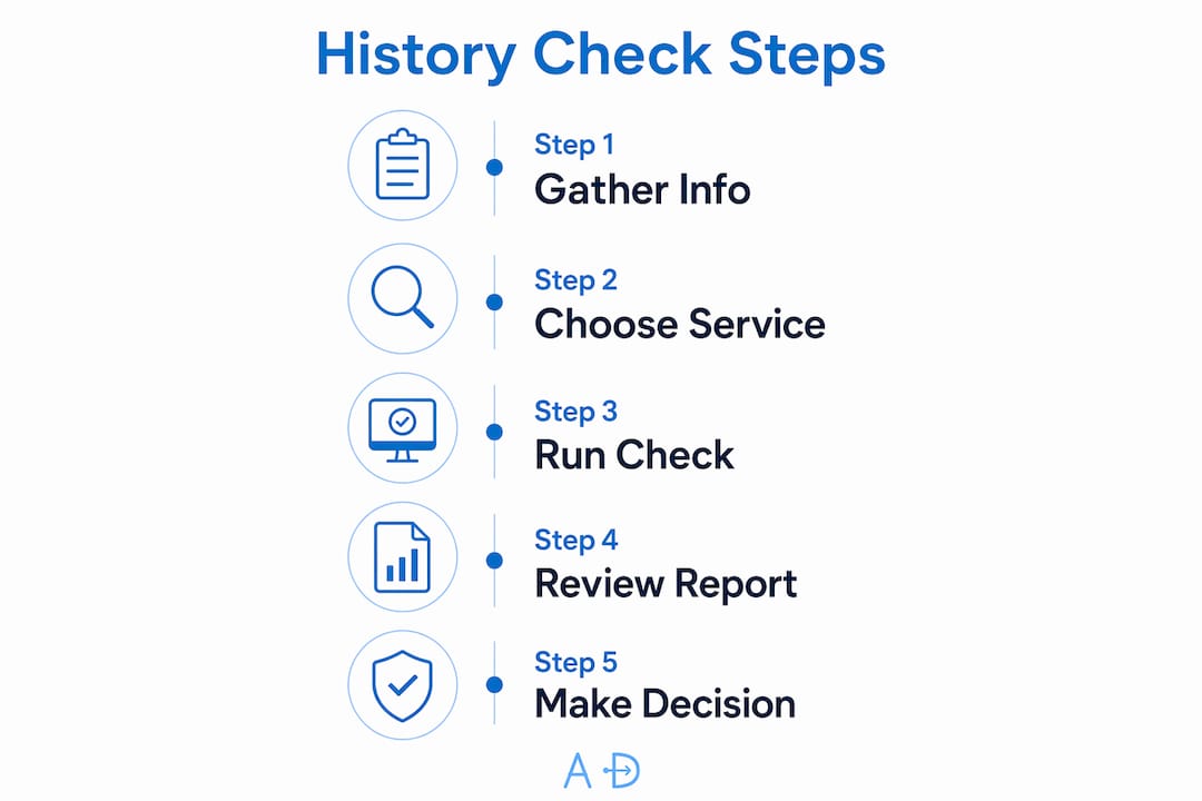 Infographic showing five key steps for car history check