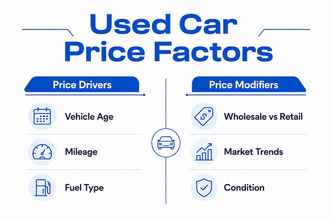 Infographic comparing factors affecting used car prices