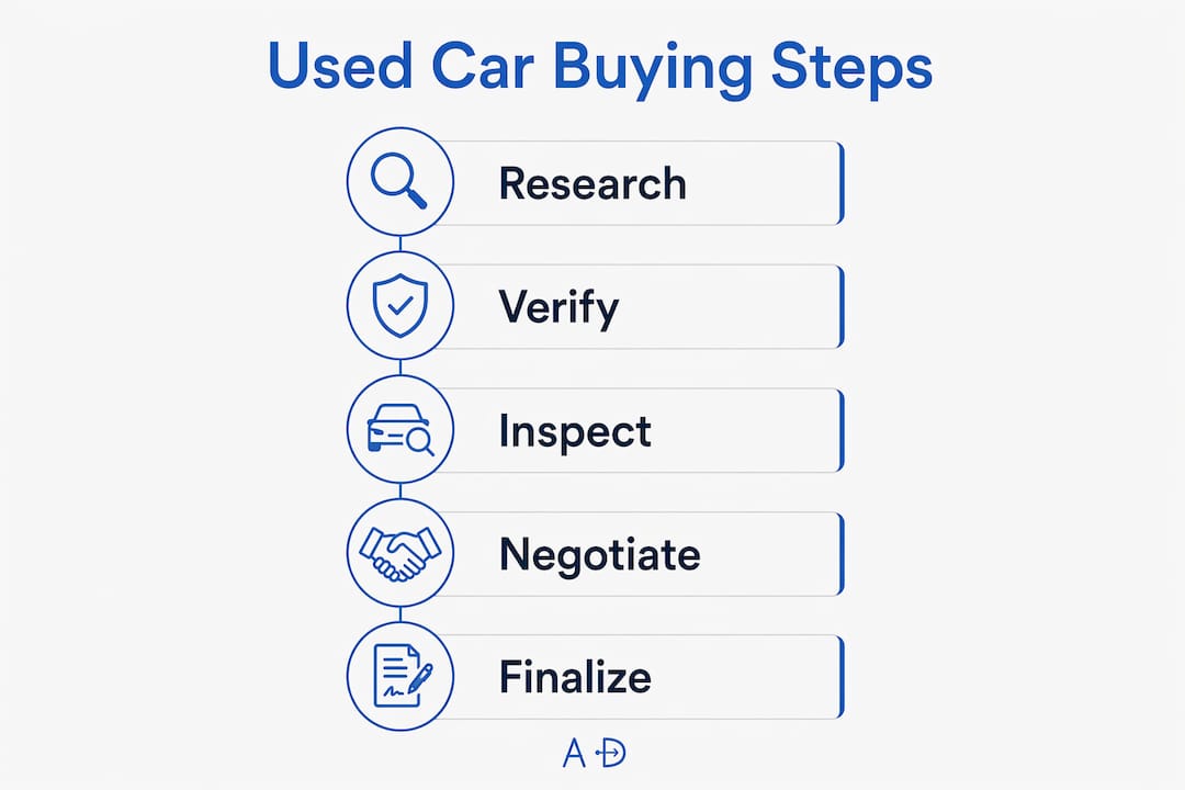 Infographic illustrating used car purchase steps