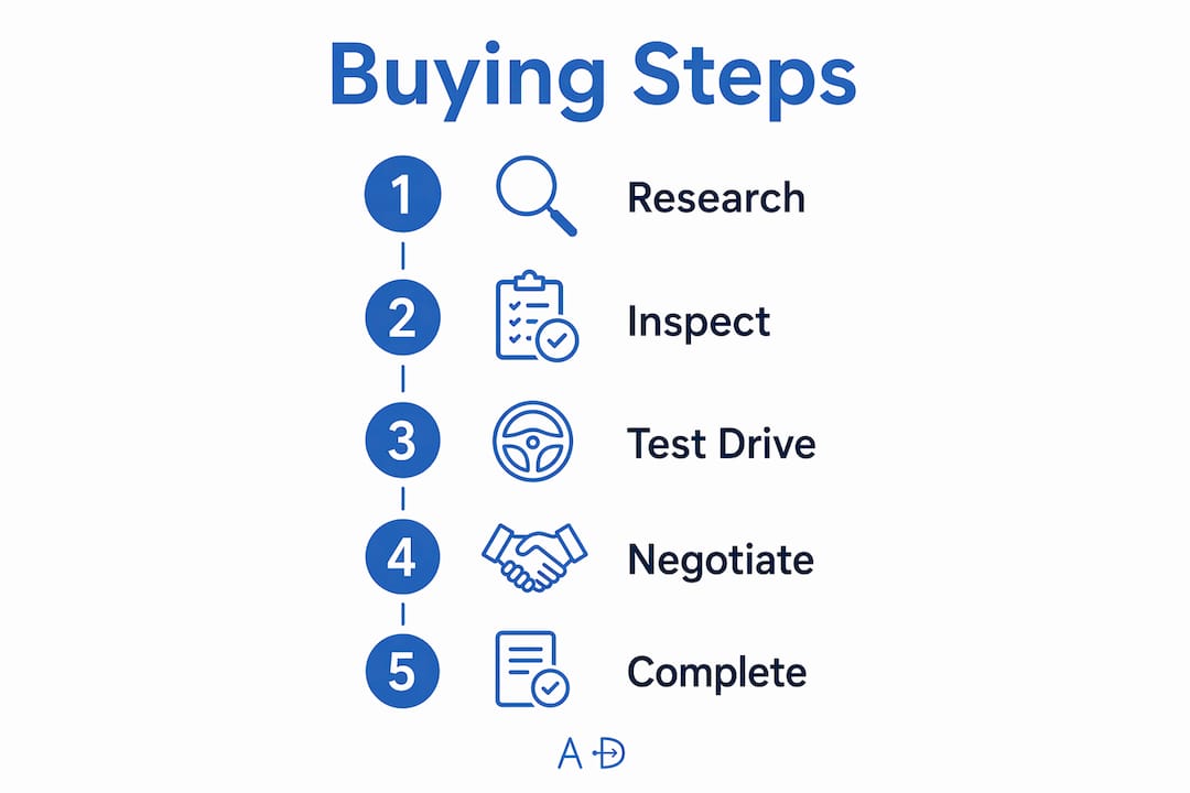 Infographic outlining steps to buy a used car