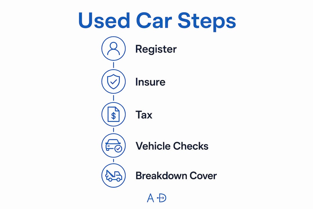Infographic showing steps after buying a used car