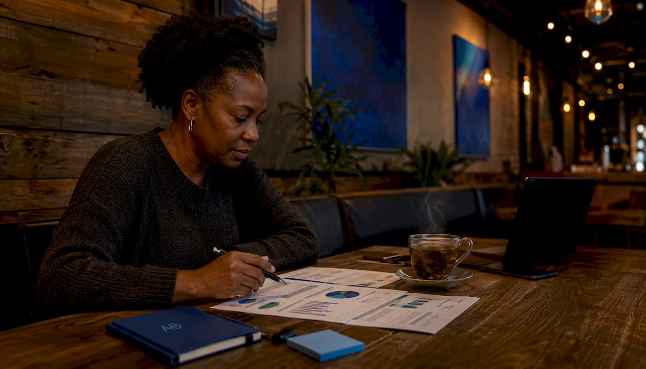 Woman reviewing used car fuel type data at home