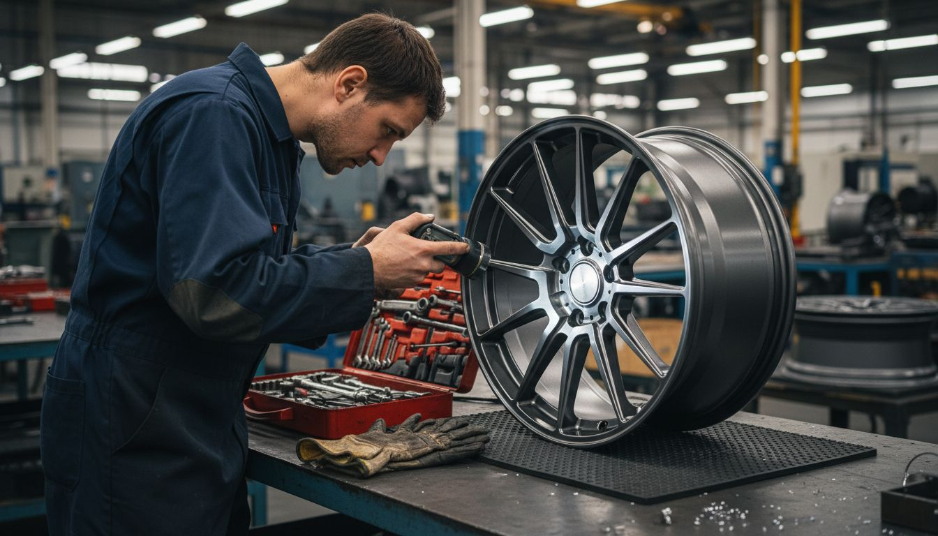 Engineer inspecting forged monoblock wheel