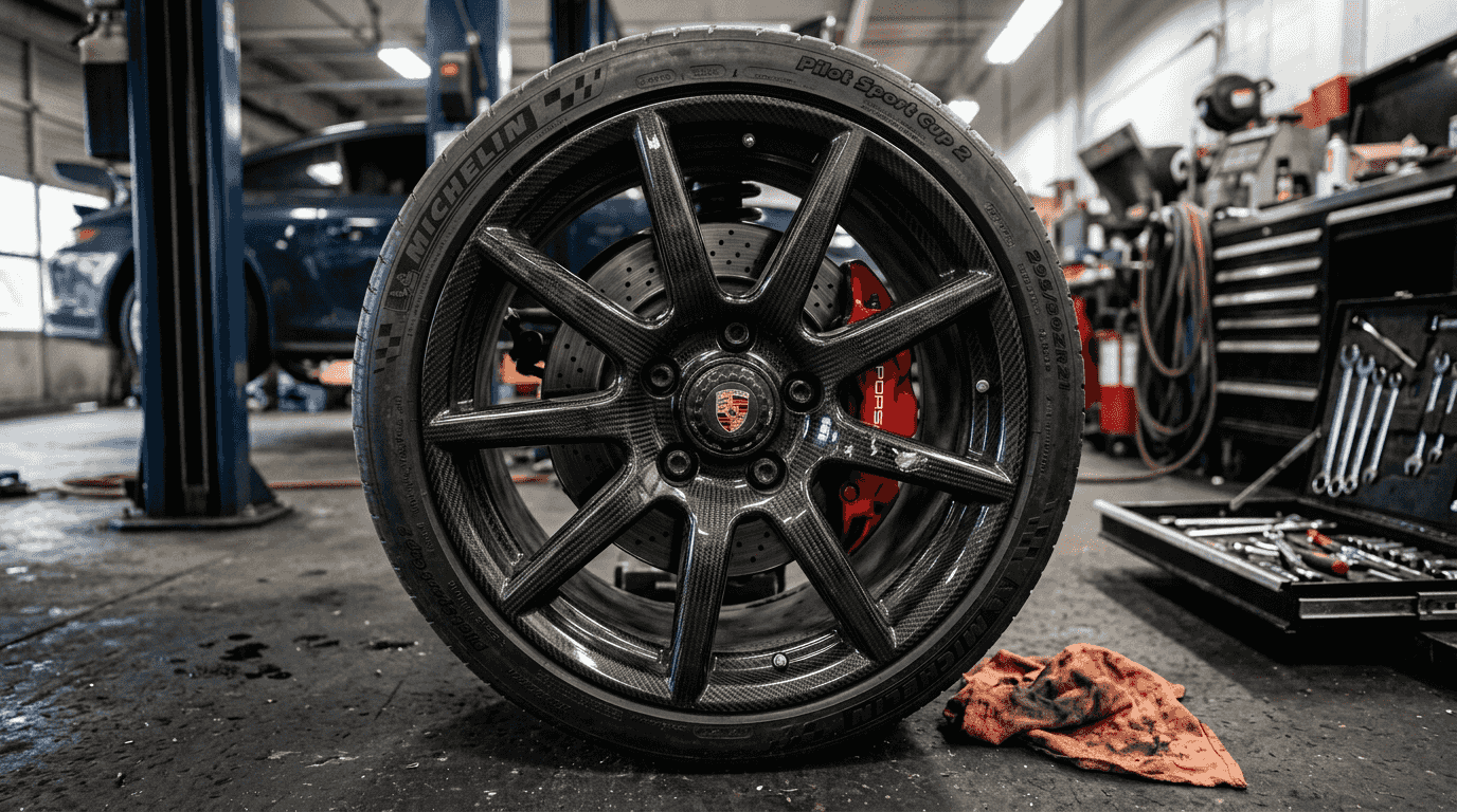 Close-up custom carbon fiber luxury wheel