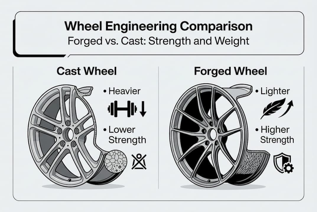 Infographic showing cast and forged wheel comparison