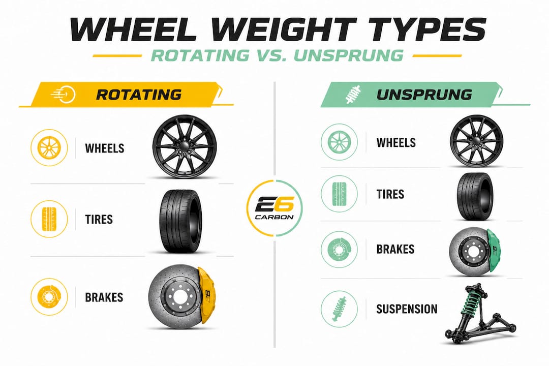 Infographic comparing rotating and unsprung weight