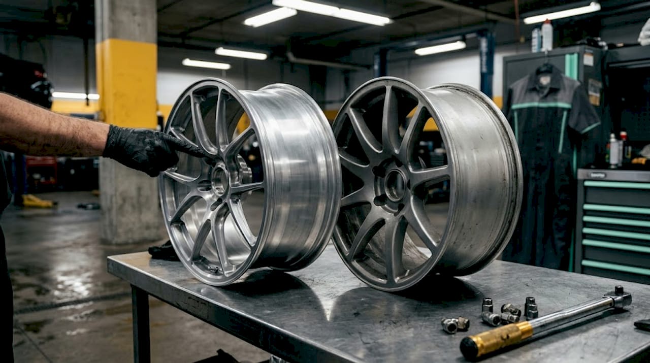 Side-by-side comparison of racing and street wheels