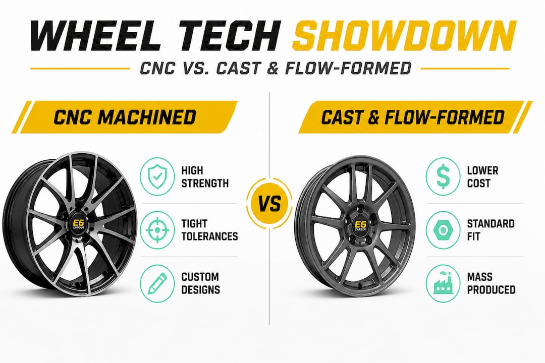 Infographic comparing CNC machined and cast wheels