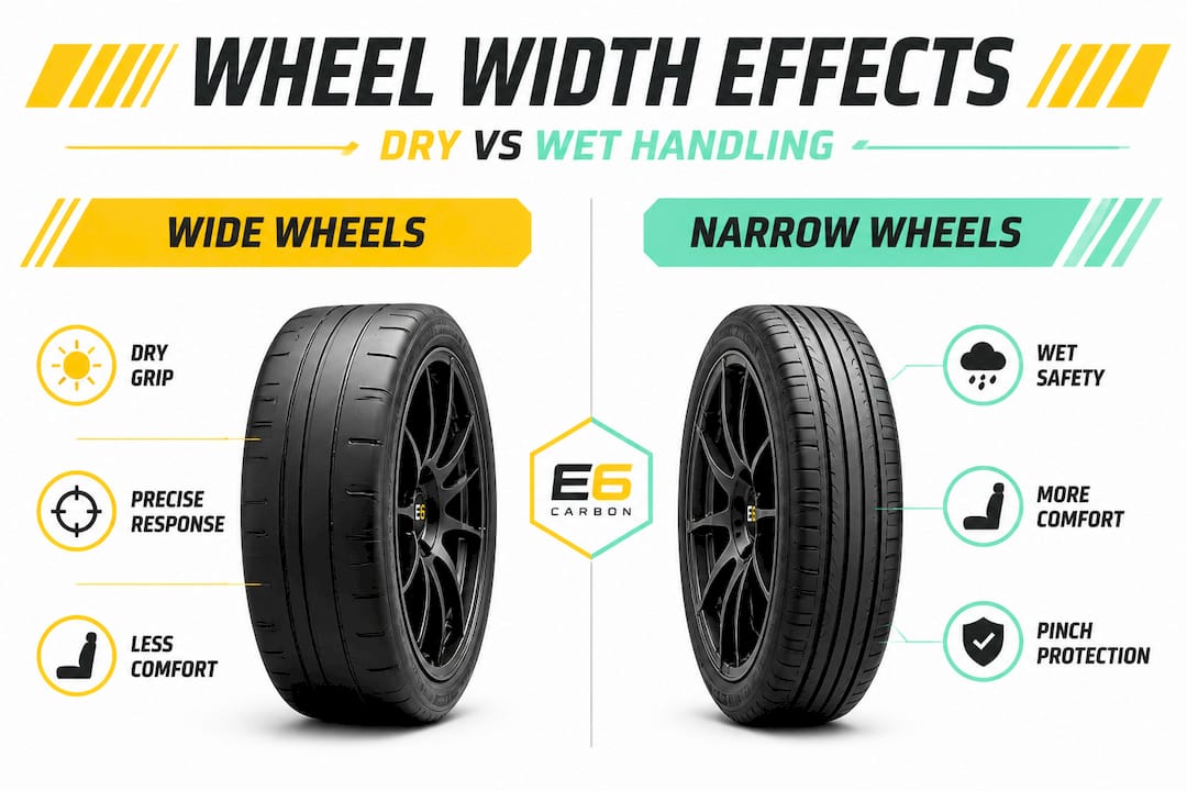 Infographic comparing wide versus narrow wheels