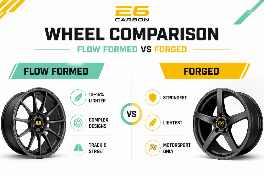 Infographic comparing flow formed and forged wheels
