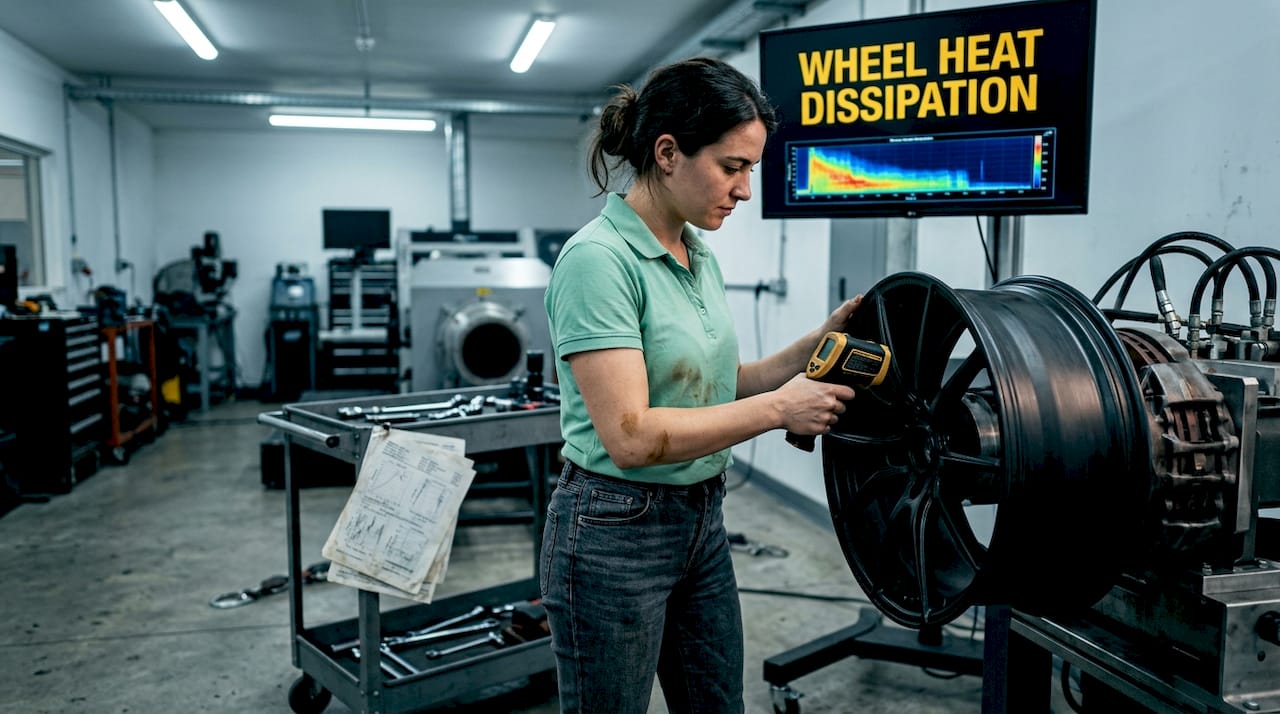 Engineer testing premium wheel heat dissipation