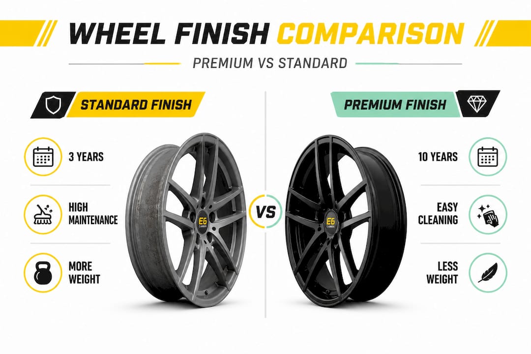 Infographic comparing premium and standard wheel finishes