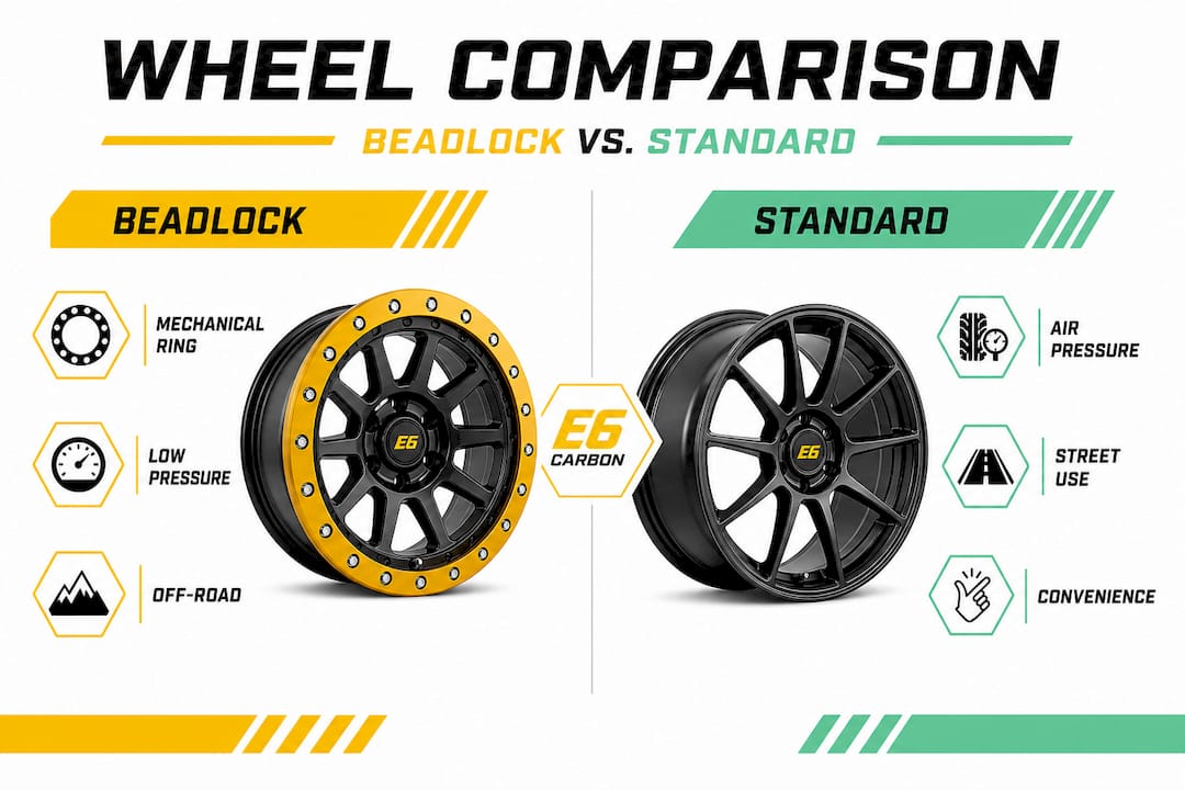 Infographic comparing beadlock and standard wheels