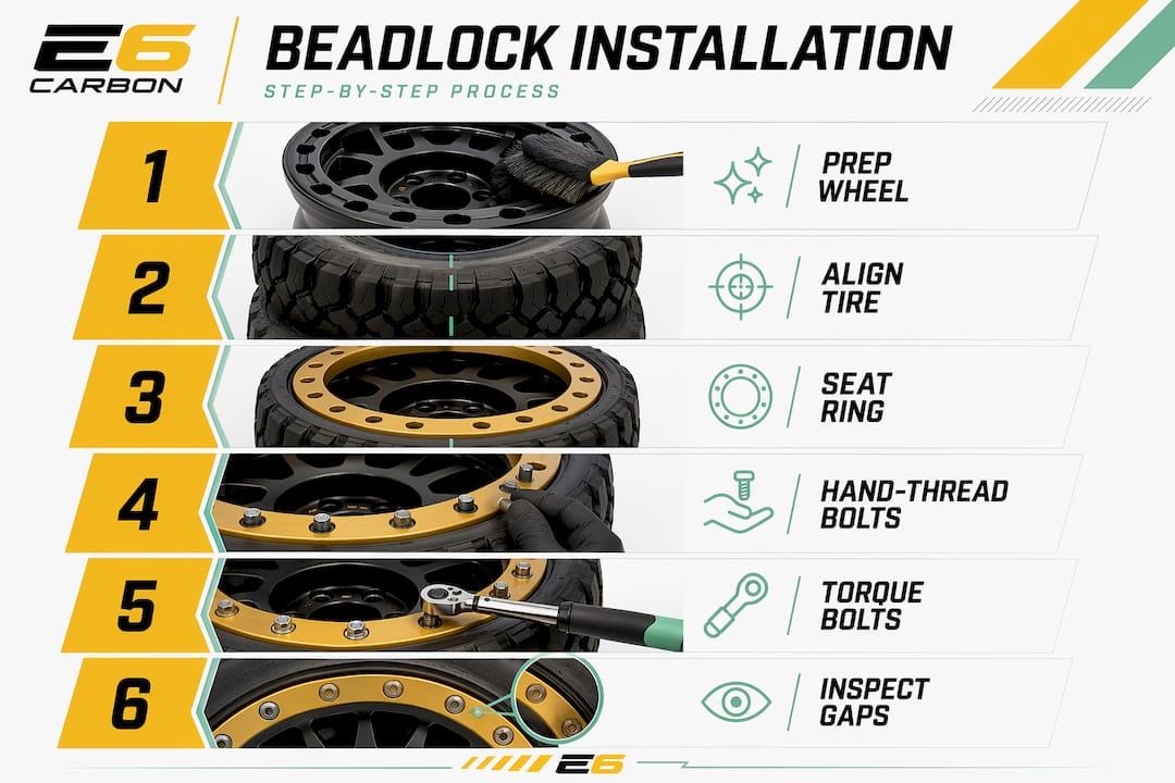 Infographic showing beadlock wheel installation steps