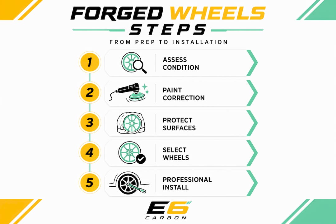 Infographic listing steps for forged wheels upgrade