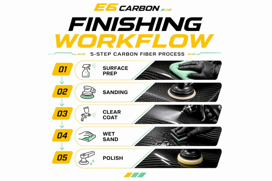 Infographic with five steps carbon fiber finishing