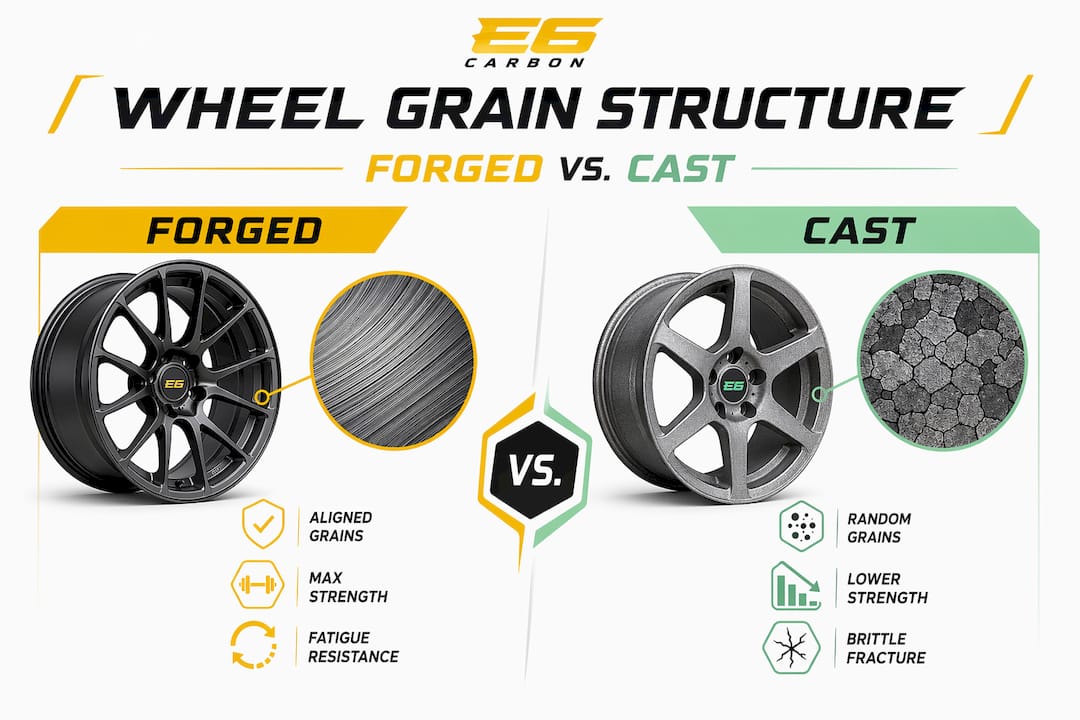 Infographic comparing forged and cast wheel structure