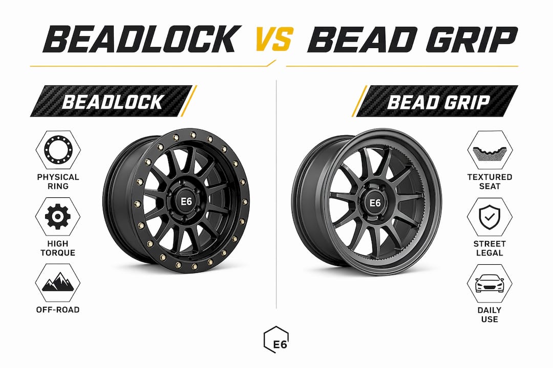 Infographic comparing beadlock and bead grip wheels