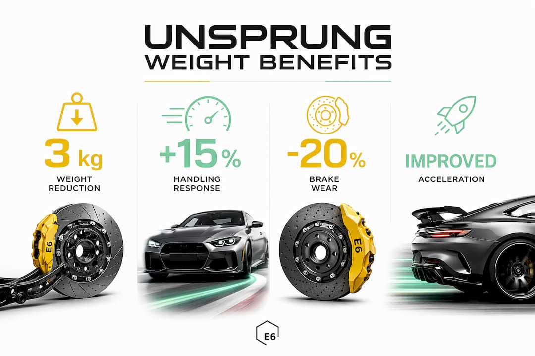 Infographic showing performance benefits of reducing unsprung weight on AMG GT