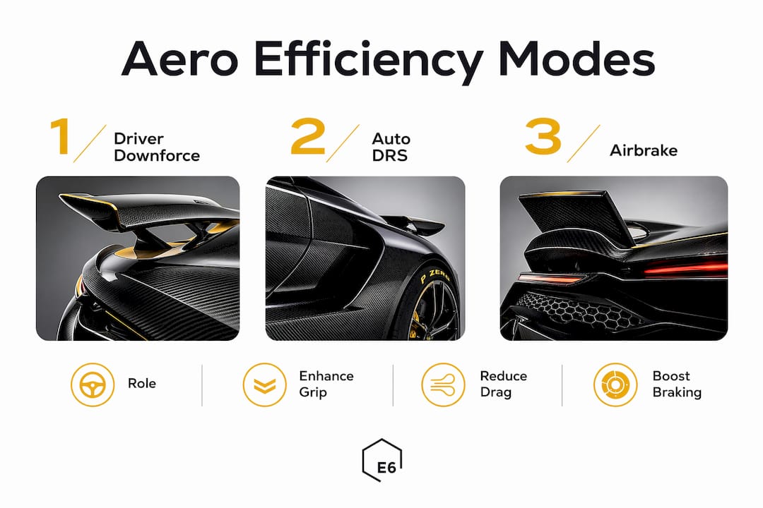Infographic of McLaren 750S active wing aero modes