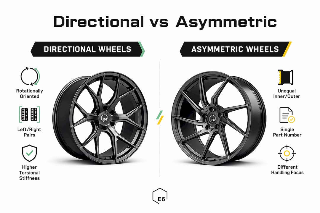 Infographic comparing directional and asymmetric wheels