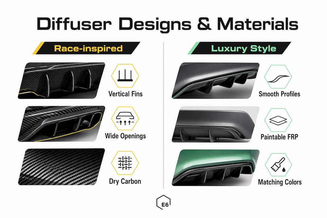 Infographic comparing diffuser design styles and materials