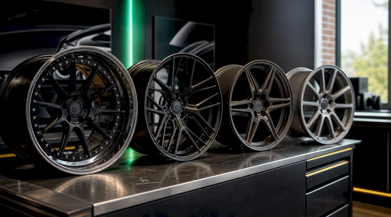 Top-down view of four types of concave wheels